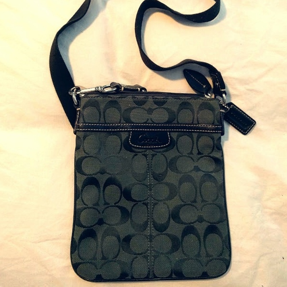 Dark green signature logo Coach crossbody purse